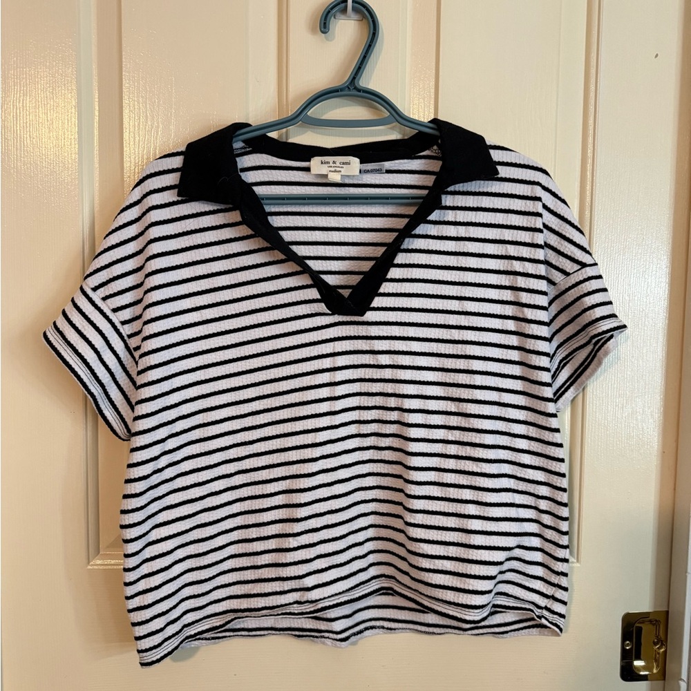 Kim & Cami Black and White Striped Blouse